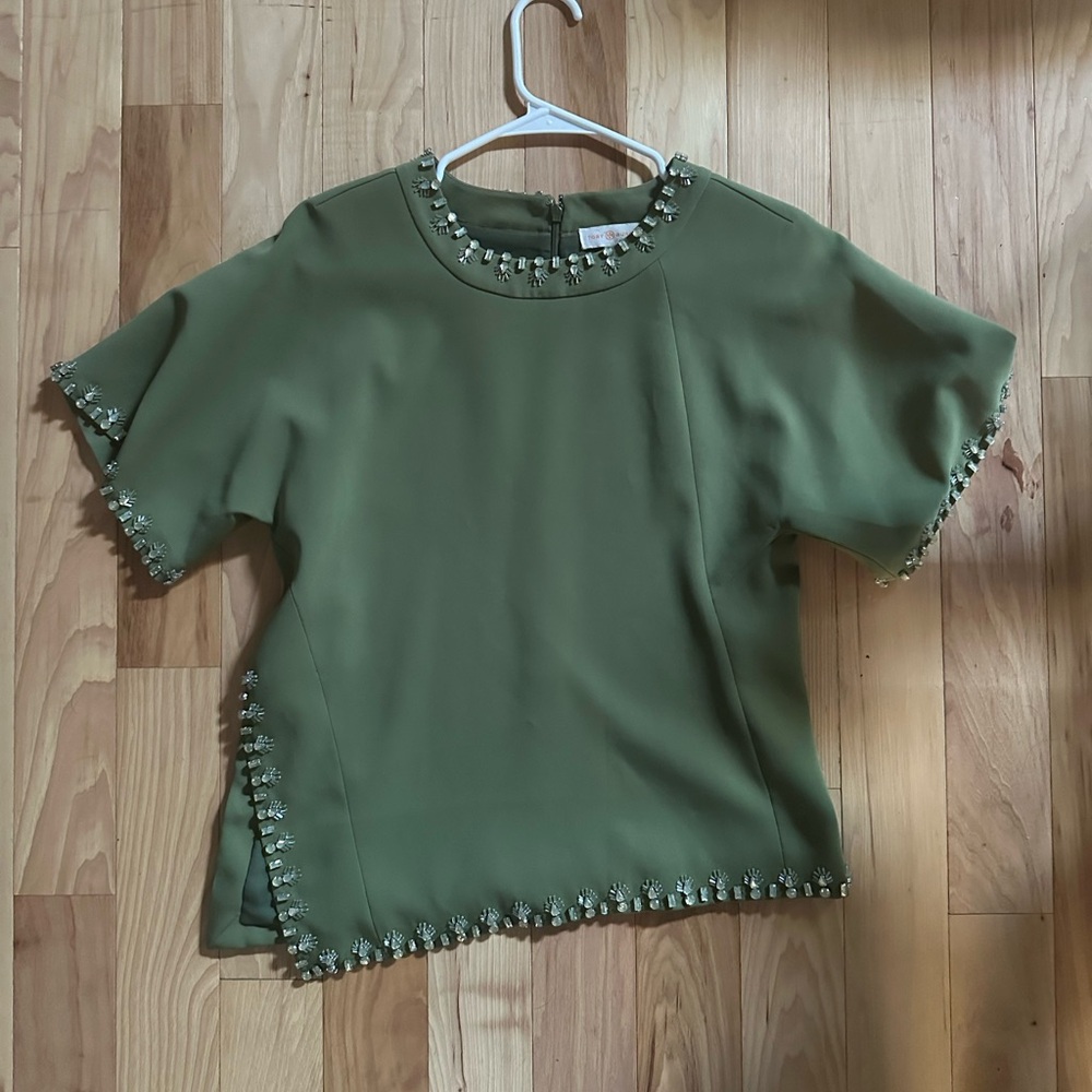 Tory Burch Olive Green Embellished Women's Top